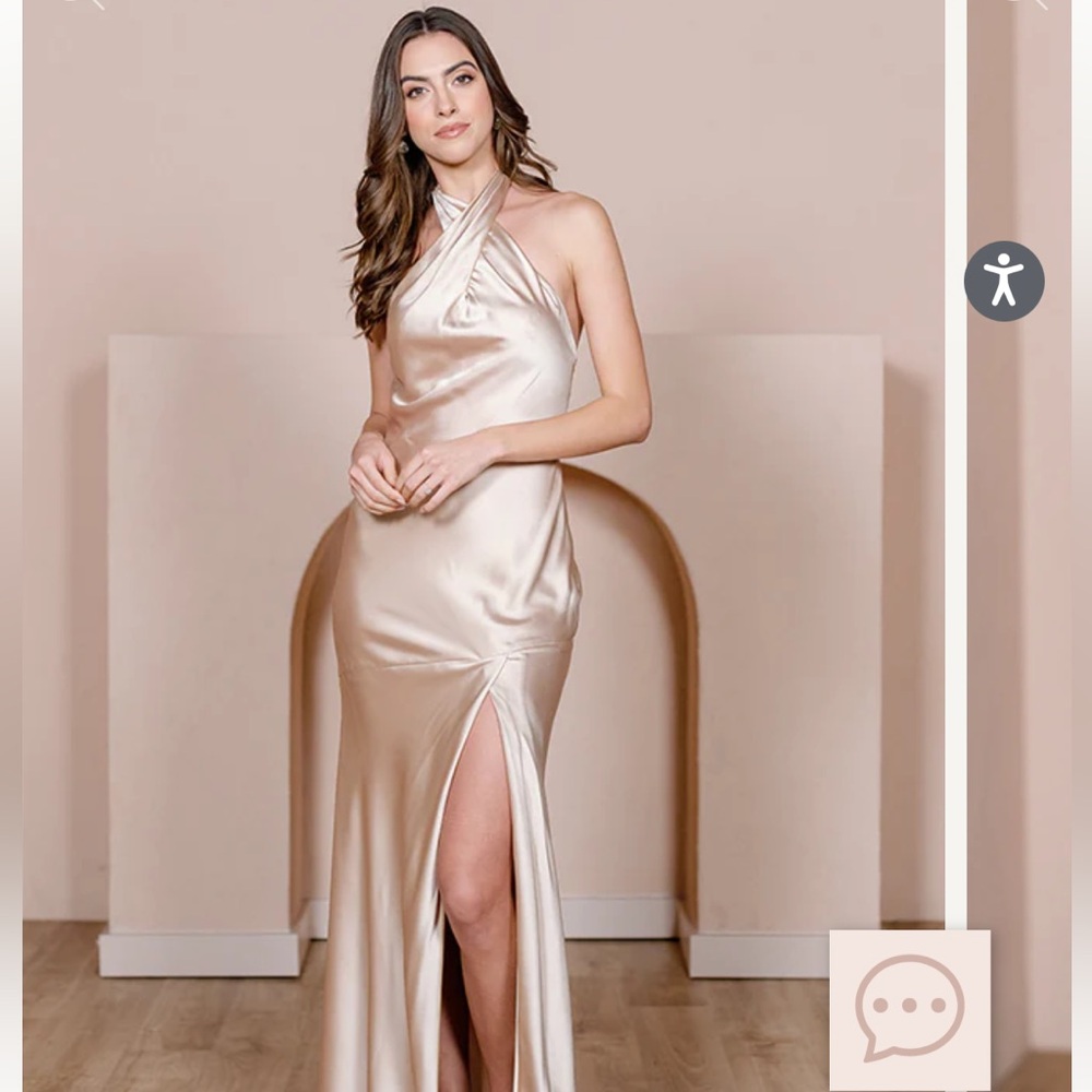Revelry Athen Satin Halter Dress in Champagne Size:2